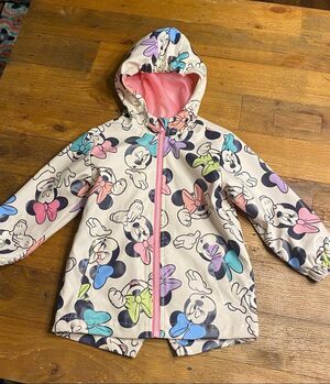 Disney 3T Girl's Long Sleeve Full Zip Hooded Rain Jacket Minnie Mouse